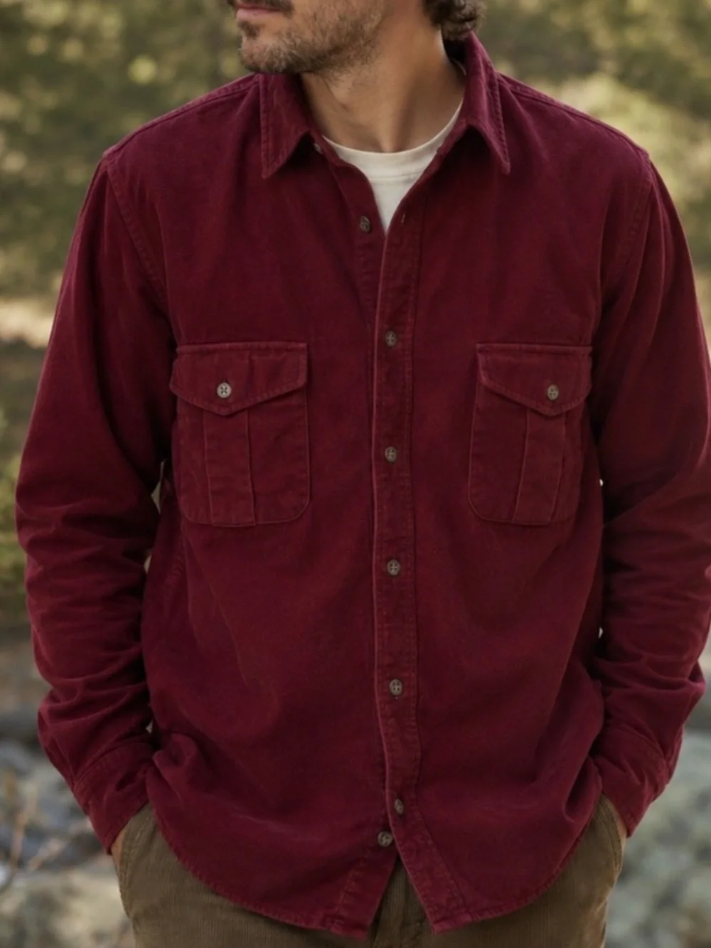 Vintage Eddie Bauer Maroon Heavy Chamois Flannel Shirt Size M